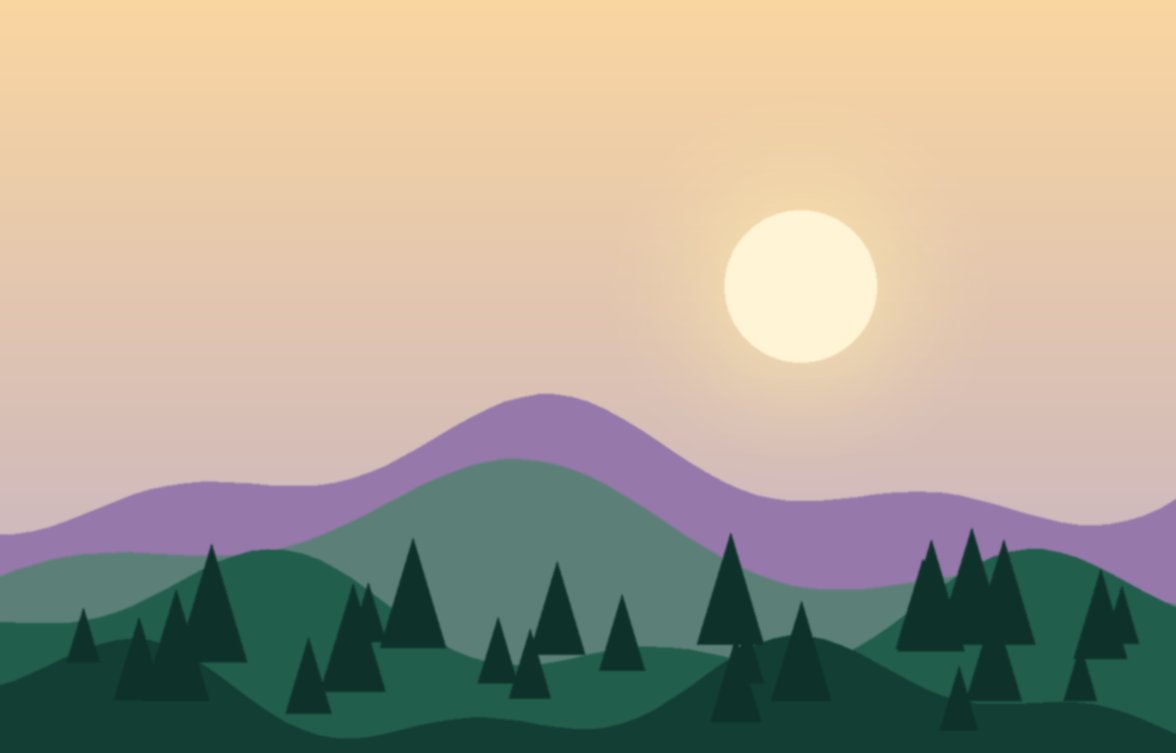 A sunset painting open on the canvas in Krita